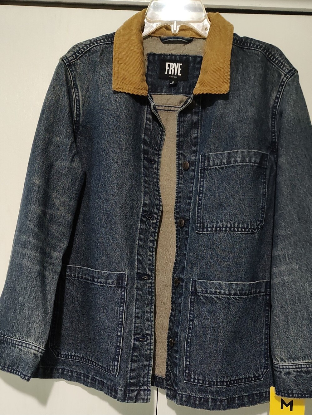 Frye Indigo Denim Jacket with Tan Corduroy Collar